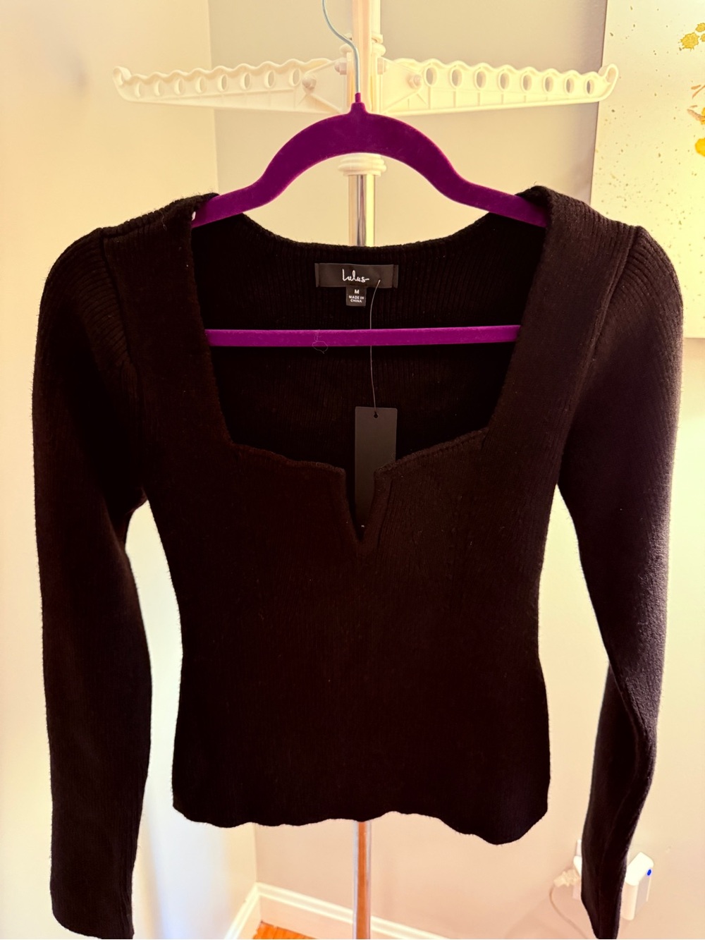 Lulu's Black Notched V-Neck Ribbed Sweater